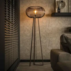 hofstein Lampadaires Et Lampes Sur Pied|Luzinde Lampadaire Nickel mat, Noir, 1 lumière