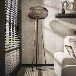 hofstein Lampadaires Et Lampes Sur Pied|Luzinde Lampadaire Nickel mat, Noir, 1 lumière