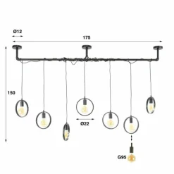 hofstein Suspensions|Pendelleuchte Suspension Anthracite, 7 lumières