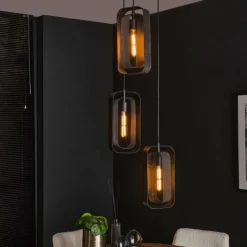 hofstein Suspensions|Pendelleuchte Suspension Anthracite, 3 lumières