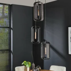 hofstein Suspensions|Pendelleuchte Suspension Anthracite, 3 lumières