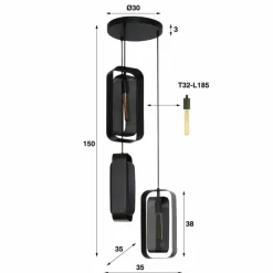 hofstein Suspensions|Pendelleuchte Suspension Anthracite, 3 lumières