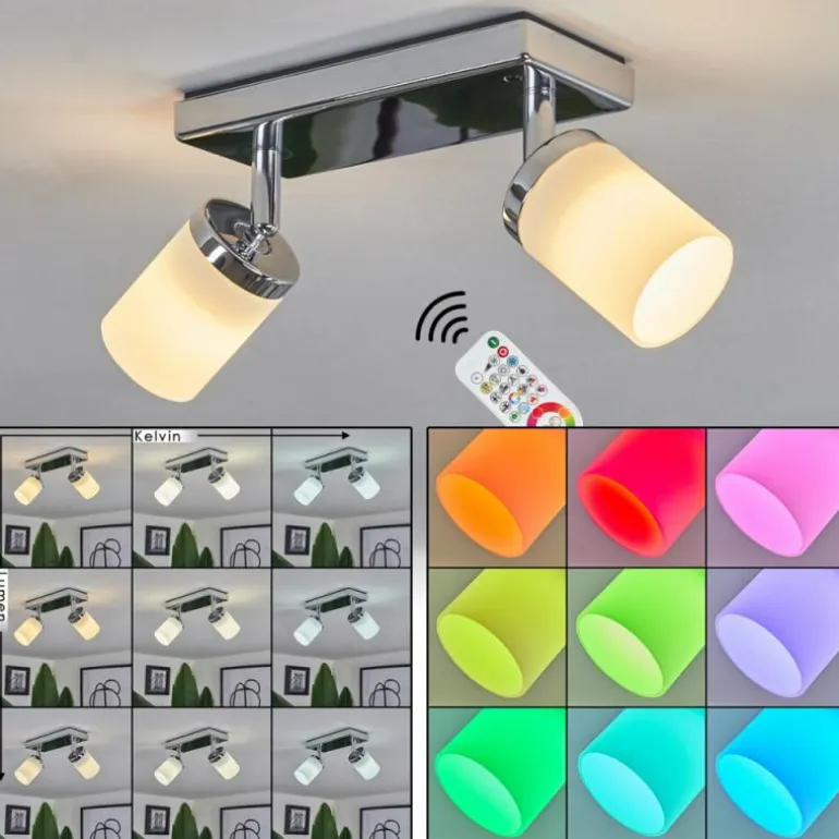 Plafonnier Cerejeiras LED Chrome, 2 lumières, Télécommandes, Changeur de couleurs
