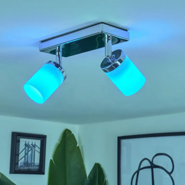 Plafonnier Cerejeiras LED Chrome, 2 lumières, Télécommandes, Changeur de couleurs