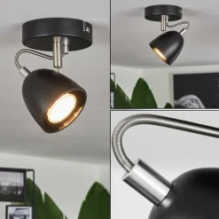 hofstein Plafonniers|Plafonnier Moesdorf Nickel mat, Noir, 1 lumière