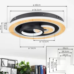 Plafonnier Xamontarupt LED Brun, Couleur bois, Noir, 1 lumière, Télécommandes