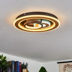 Plafonnier Xamontarupt LED Brun, Couleur bois, Noir, 1 lumière, Télécommandes