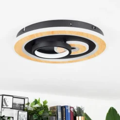 Plafonnier Xamontarupt LED Brun, Couleur bois, Noir, 1 lumière, Télécommandes