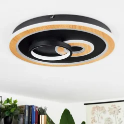 Plafonnier Xamontarupt LED Brun, Couleur bois, Noir, 1 lumière, Télécommandes
