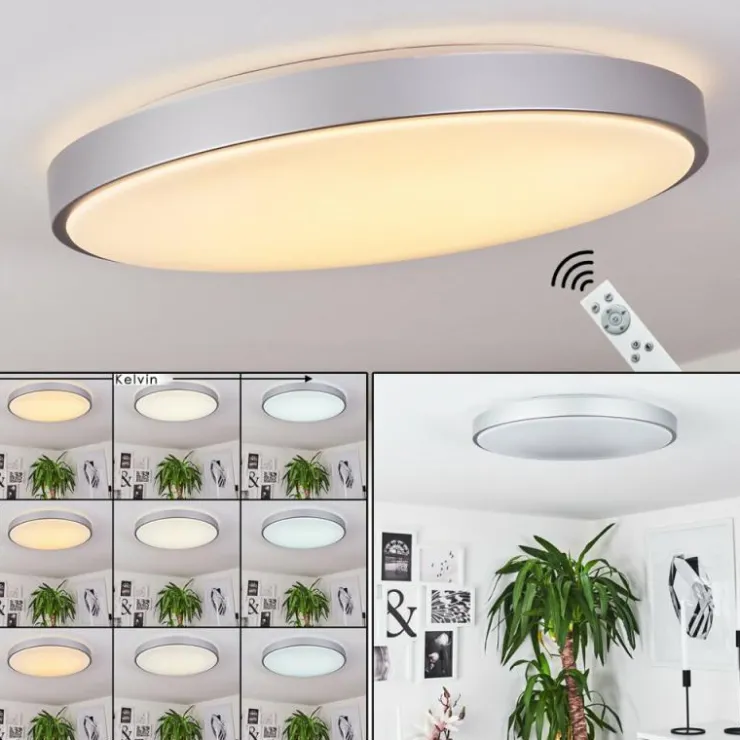 hofstein Éclairage Led|Plafonnier Buris LED Argenté, 1 lumière, Télécommandes