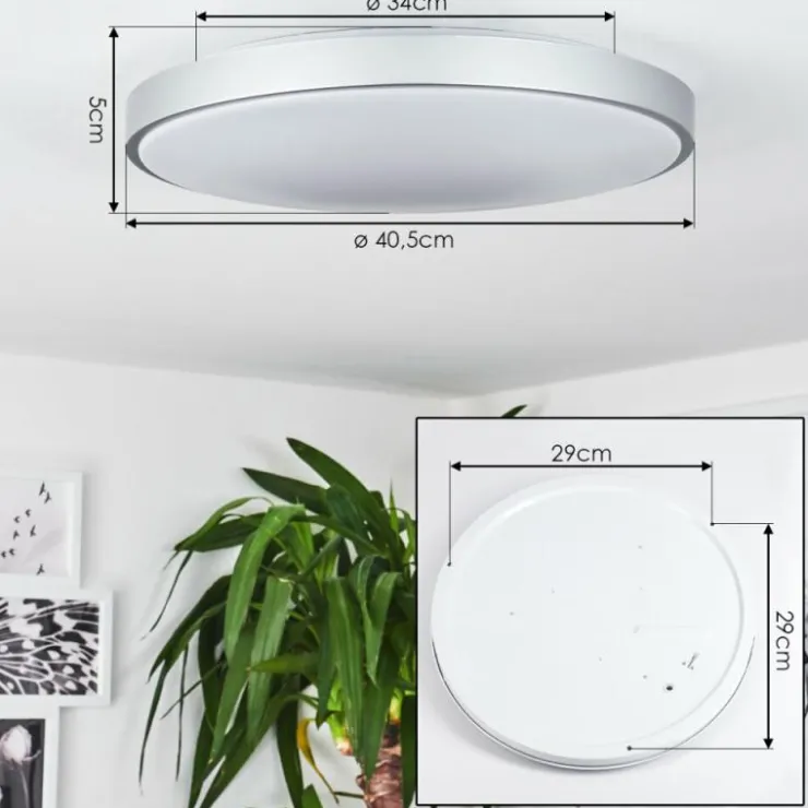 hofstein Éclairage Led|Plafonnier Buris LED Argenté, 1 lumière, Télécommandes