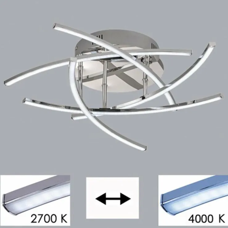 Luminaires Fischer & Honsel Éclairage Led|Plafonnier Fischer & Honsel CROSS TW LED Chrome, 5 lumières, Télécommandes, Changeur de couleurs