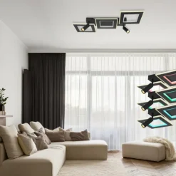 Luminaires Globo Lighting Éclairage Led|Plafonnier Globo MARIAN LED Noir, 1 lumière, Télécommandes, Changeur de couleurs