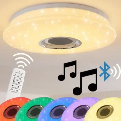 hofstein Éclairage Led|Plafonnier HEMLO LED Blanc, 1 lumière, Télécommandes, Changeur de couleurs