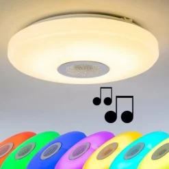 hofstein Éclairage Led|Plafonnier HEMLO LED Blanc, 1 lumière, Télécommandes, Changeur de couleurs
