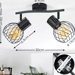 hofstein Spots Et Projecteurs|Plafonnier Kenia Gris, Noir, 2 lumières