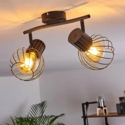 hofstein Spots Et Projecteurs|Plafonnier Kenia Gris, Noir, 2 lumières