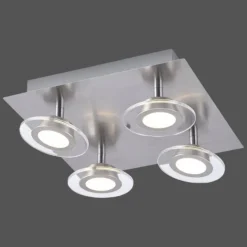Luminaires Leuchten Direkt Éclairage Led|Plafonnier Leuchten Direkt LOLA-MIKE LED Acier inoxydable, 4 lumières, Télécommandes, Changeur de couleurs