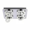 Plafonnier Leuchten Direkt Ls-TIM LED Chrome, 4 lumières, Télécommandes, Changeur de couleurs