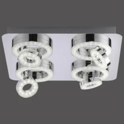 Plafonnier Leuchten Direkt Ls-TIM LED Chrome, 4 lumières, Télécommandes, Changeur de couleurs