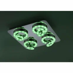 Plafonnier Leuchten Direkt Ls-TIM LED Chrome, 4 lumières, Télécommandes, Changeur de couleurs