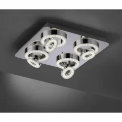 Plafonnier Leuchten Direkt Ls-TIM LED Chrome, 4 lumières, Télécommandes, Changeur de couleurs