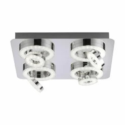 Plafonnier Leuchten Direkt Ls-TIM LED Chrome, 4 lumières, Télécommandes, Changeur de couleurs