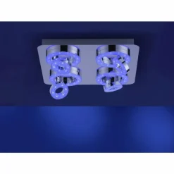 Plafonnier Leuchten Direkt Ls-TIM LED Chrome, 4 lumières, Télécommandes, Changeur de couleurs