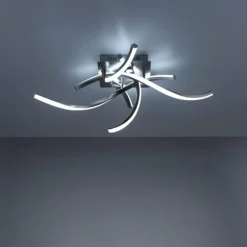 Plafonnier Leuchten-Direkt LOLAsmart-SWING LED Acier brossé, 4 lumières, Télécommandes, Changeur de couleurs