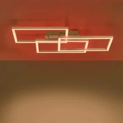 Plafonnier Leuchten-Direkt LOLAsmart-MAXI LED Acier brossé, 3 lumières, Télécommandes, Changeur de couleurs