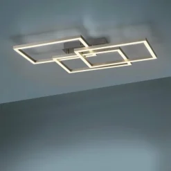 Plafonnier Leuchten-Direkt LOLAsmart-MAXI LED Acier brossé, 3 lumières, Télécommandes, Changeur de couleurs