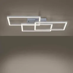 Plafonnier Leuchten-Direkt LOLAsmart-MAXI LED Acier brossé, 3 lumières, Télécommandes, Changeur de couleurs