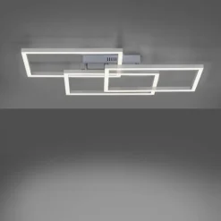 Plafonnier Leuchten-Direkt LOLAsmart-MAXI LED Acier brossé, 3 lumières, Télécommandes, Changeur de couleurs