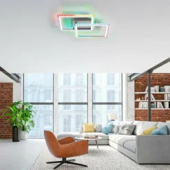 Luminaires Leuchten Direkt Éclairage Led|Plafonnier Leuchten-Direkt FELIX60 LED Acier brossé, 1 lumière, Télécommandes, Changeur de couleurs
