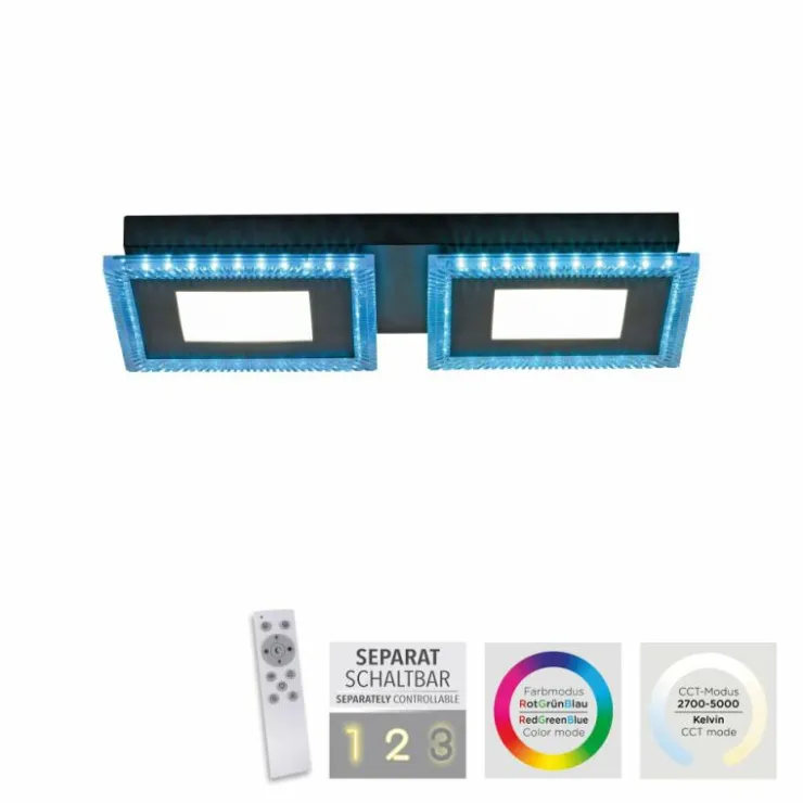 Luminaires Leuchten Direkt Éclairage Led|Plafonnier Leuchten-Direkt ACRI LED Noir, 2 lumières, Télécommandes