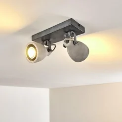 hofstein Spots Et Projecteurs|Plafonnier Lomma Gris, 2 lumières