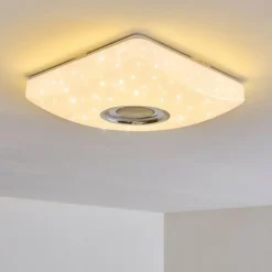hofstein Éclairage Led|Plafonnier Lovisa LED Chrome, Blanc, 1 lumière, Télécommandes, Changeur de couleurs