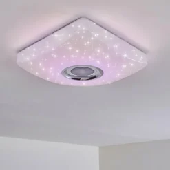 hofstein Éclairage Led|Plafonnier Lovisa LED Chrome, Blanc, 1 lumière, Télécommandes, Changeur de couleurs