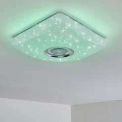 hofstein Éclairage Led|Plafonnier Lovisa LED Chrome, Blanc, 1 lumière, Télécommandes, Changeur de couleurs
