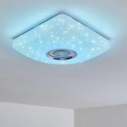 hofstein Éclairage Led|Plafonnier Lovisa LED Chrome, Blanc, 1 lumière, Télécommandes, Changeur de couleurs