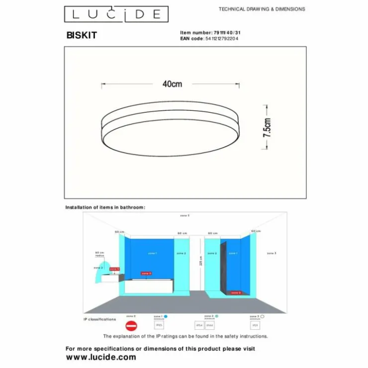 Luminaires Lucide Éclairage Led|Plafonnier Lucide BISKIT LED Blanc, 1 lumière, Détecteur de mouvement