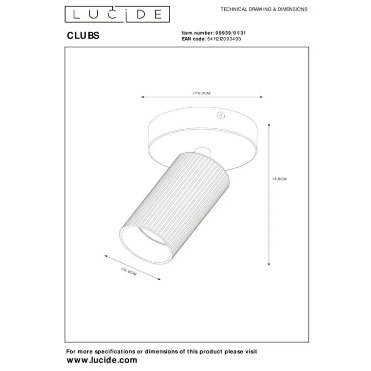 Luminaires Lucide Spots Et Projecteurs|Plafonnier Lucide CLUBS Blanc, 1 lumière