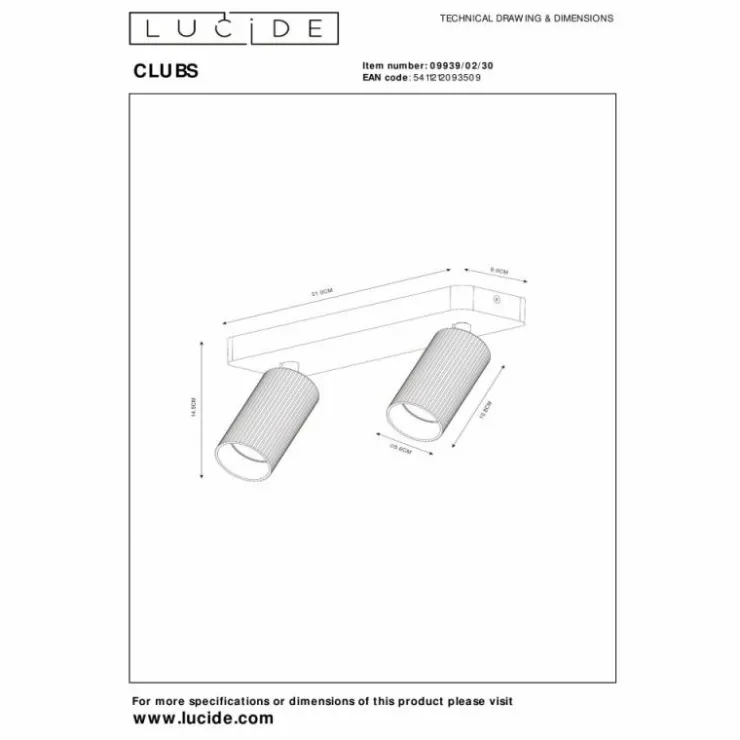 Luminaires Lucide Spots Et Projecteurs|Plafonnier Lucide CLUBS Noir, 2 lumières
