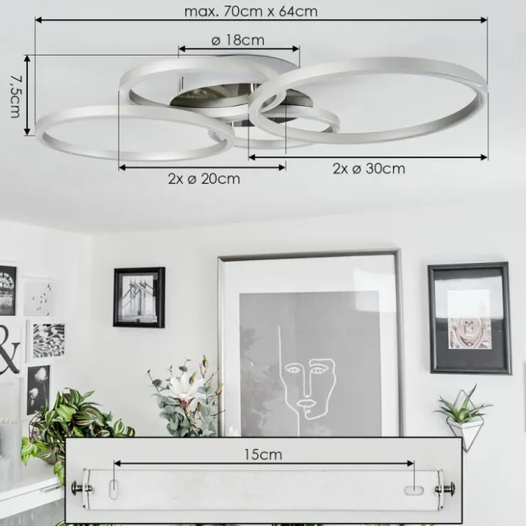 Luminaires Globo Lighting Éclairage Led|Plafonnier Malanje LED Nickel mat, 4 lumières