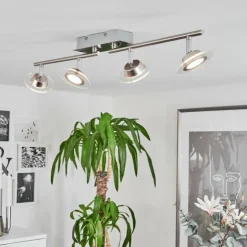 hofstein Spots Et Projecteurs|Plafonnier Marsen LED Chrome, Nickel mat, 4 lumières, Télécommandes, Changeur de couleurs