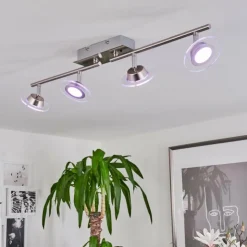 hofstein Spots Et Projecteurs|Plafonnier Marsen LED Chrome, Nickel mat, 4 lumières, Télécommandes, Changeur de couleurs