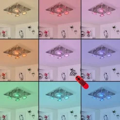 hofstein Éclairage Led|Plafonnier Marsen LED Nickel mat, 4 lumières, Télécommandes, Changeur de couleurs