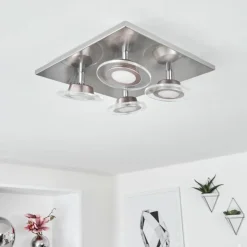hofstein Éclairage Led|Plafonnier Marsen LED Nickel mat, 4 lumières, Télécommandes, Changeur de couleurs