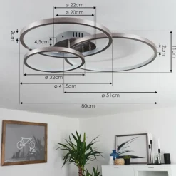 Plafonnier Moemoto LED Nickel mat, 1 lumière, Télécommandes
