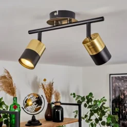 hofstein Spots Et Projecteurs|Plafonnier Neftenbach Laiton, Noir, 2 lumières